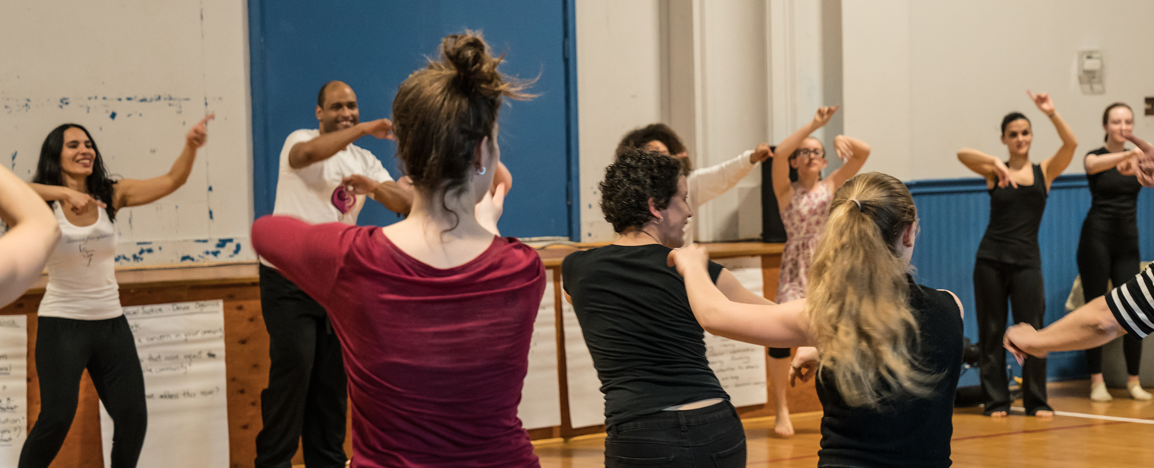Mar Parrilla leads a Dance for Social Justice™ workshop at the Boys & Girls Club of the Berkshires in 2017; photo Ernesto Gaán